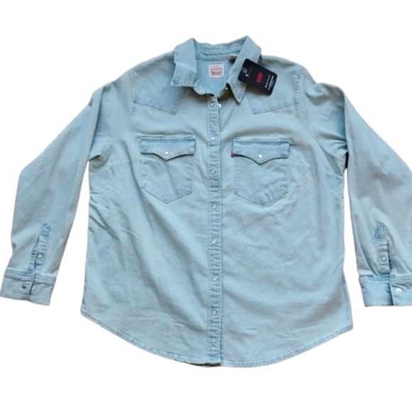 Levi's Tops - NWT Levi’s Plus Size Western Shirt 1X (14/16) Pearl Snap Denim $59 Retail